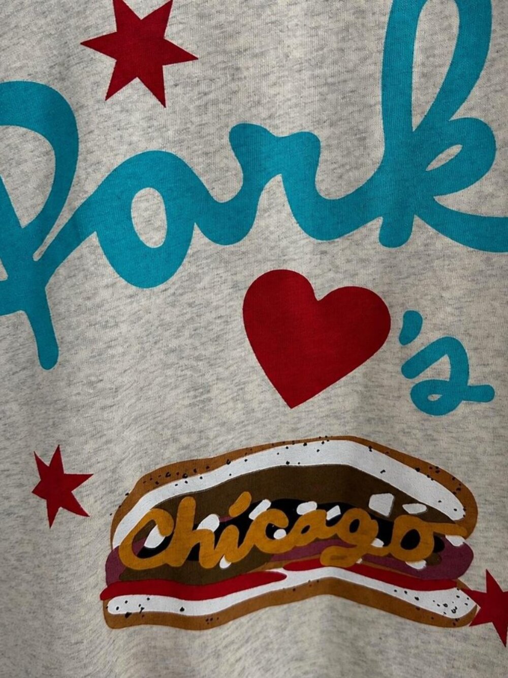 PARKE Chicago Graphic Sweatshirt Mock Neck Grey Red Blue Heart - Picture 4 of 4